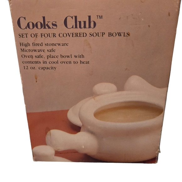 VINTAGE Covered Soup Bowls Set of Four from COOKS CLUB NEW in Box - Picture 4 of 4